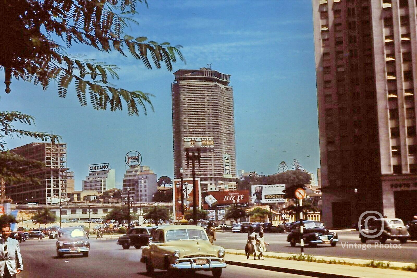 1950s Busy Street Scene, buildings & cars