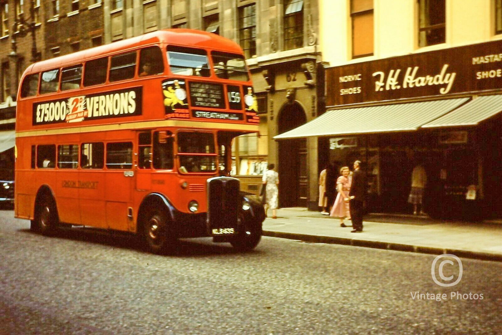 1950s London, Street, Double Decker 159 Bus - F.H. Hardy Shoes